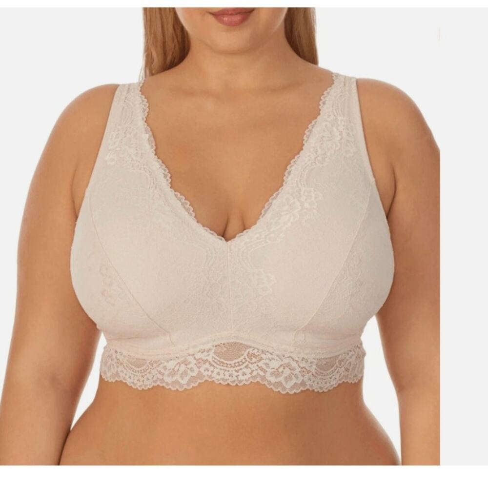 DREAMFIT Plus Size Full Coverage Wireless Lace Bralette Suntan Beige 3X New